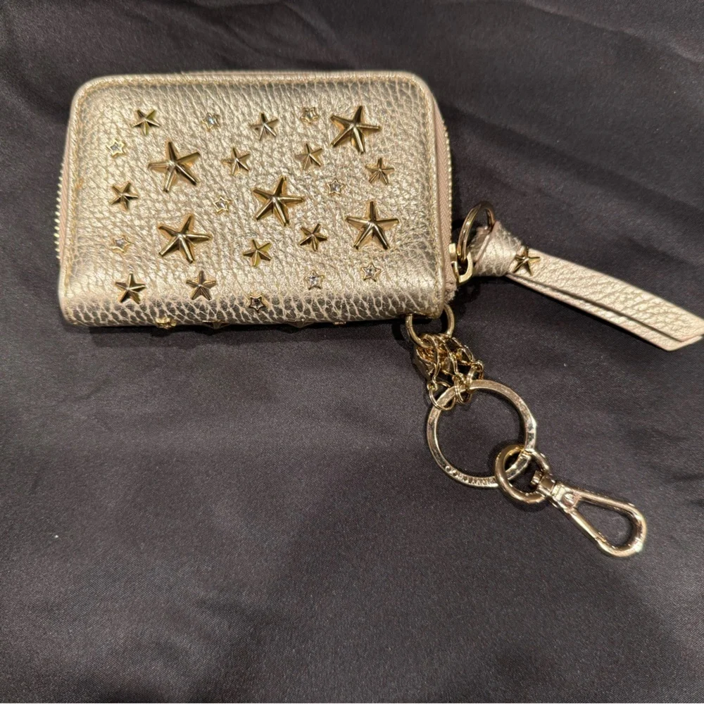 Jimmy Choo Gold Metallic Star Studded Key Holder Wallet with COA